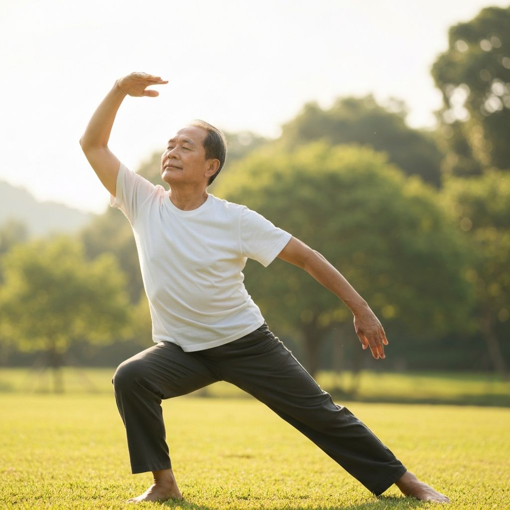 Person stretching in natural outdoor setting